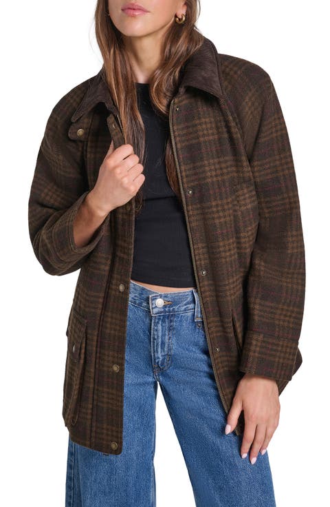 Plaid Wool Blend Barn Coat