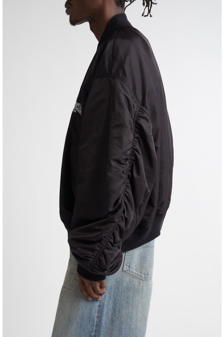 Oversize Nylon Varsity Jacket, Alternate, color, BLACK