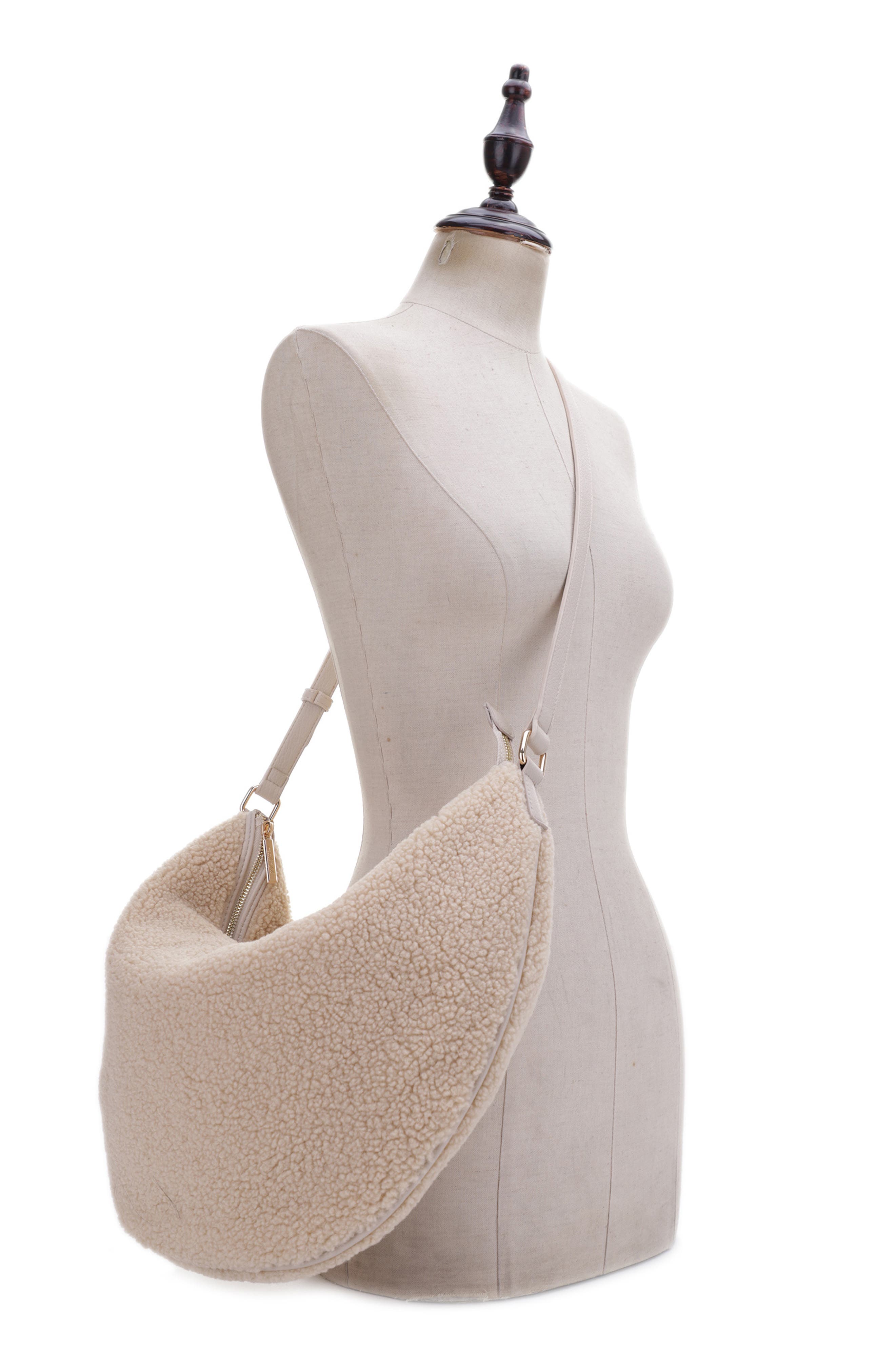 Mali + Lili Megan High Pile Fleece Crescent Bag, Alternate, color, Latte