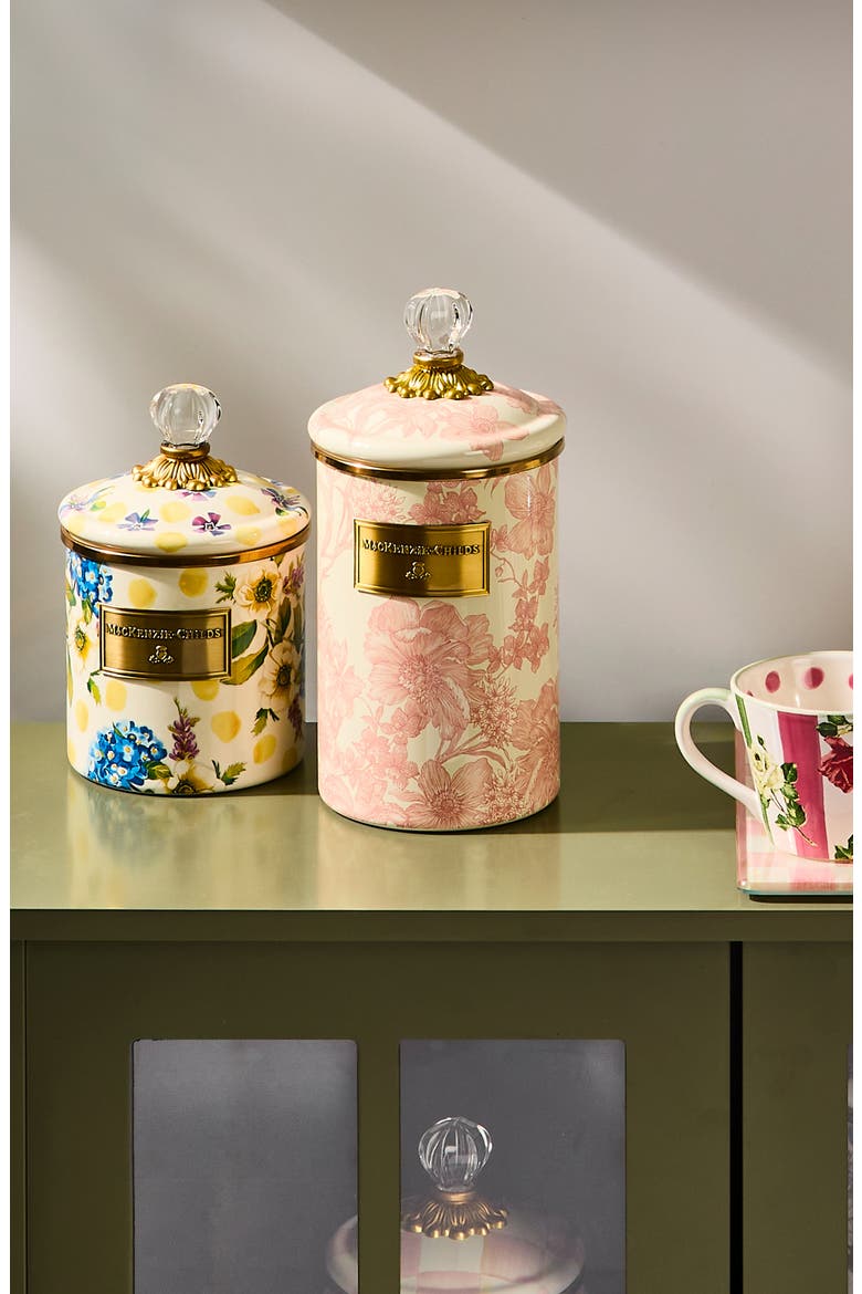 Rosy English Garden Large Enameled Steel Canister, Alternate, color, ROSY