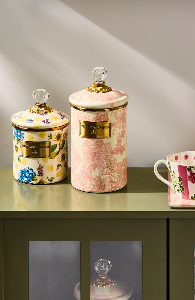 MACKENZIE CHILDS Rosy English Garden Large Enameled Steel Canister, Alternate, color, Rosy