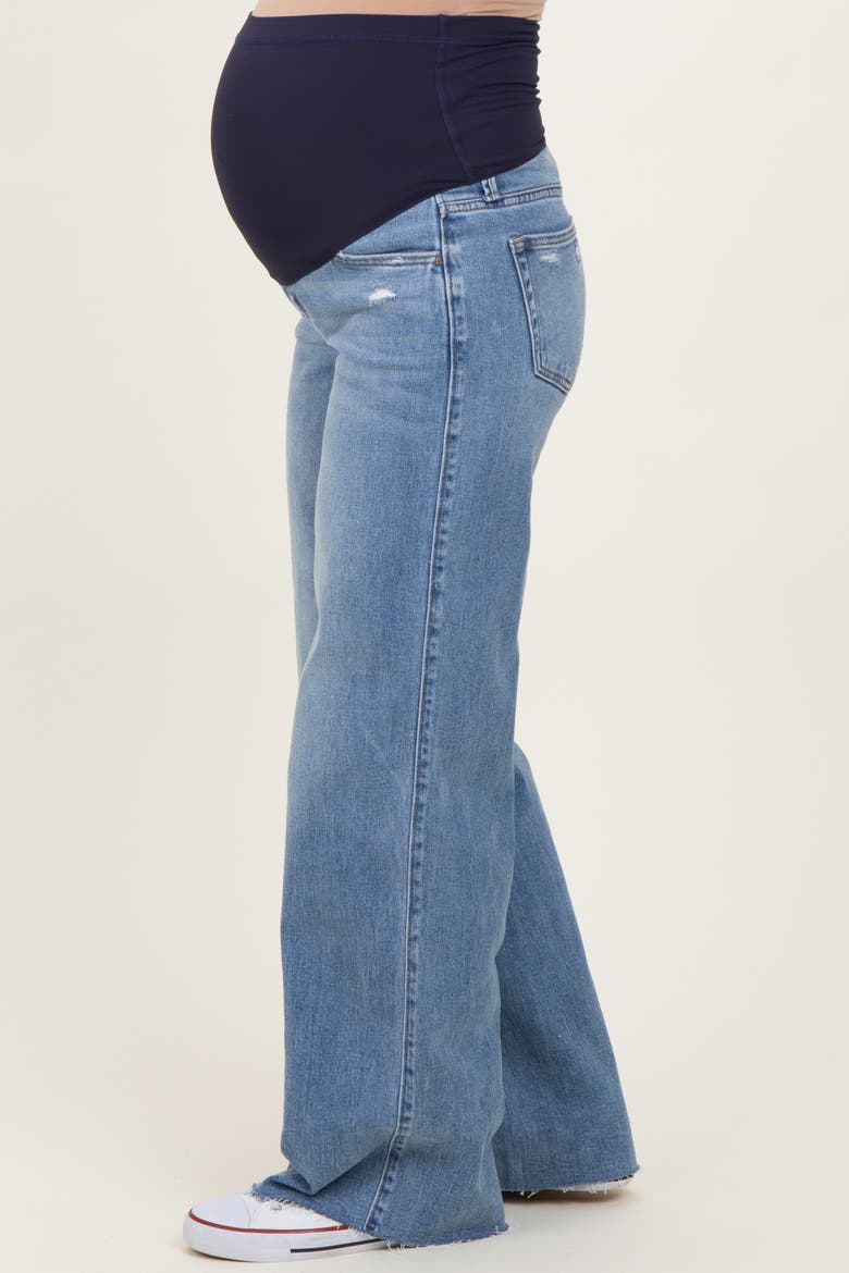Wash Mid Rise Clean Cut Raw Hem Wide Maternity Jeans, Alternate, color, Blue