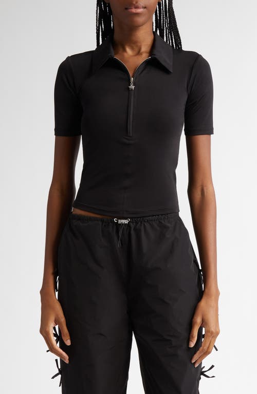 Sandy Liang Camper Half Zip Polo in Black 