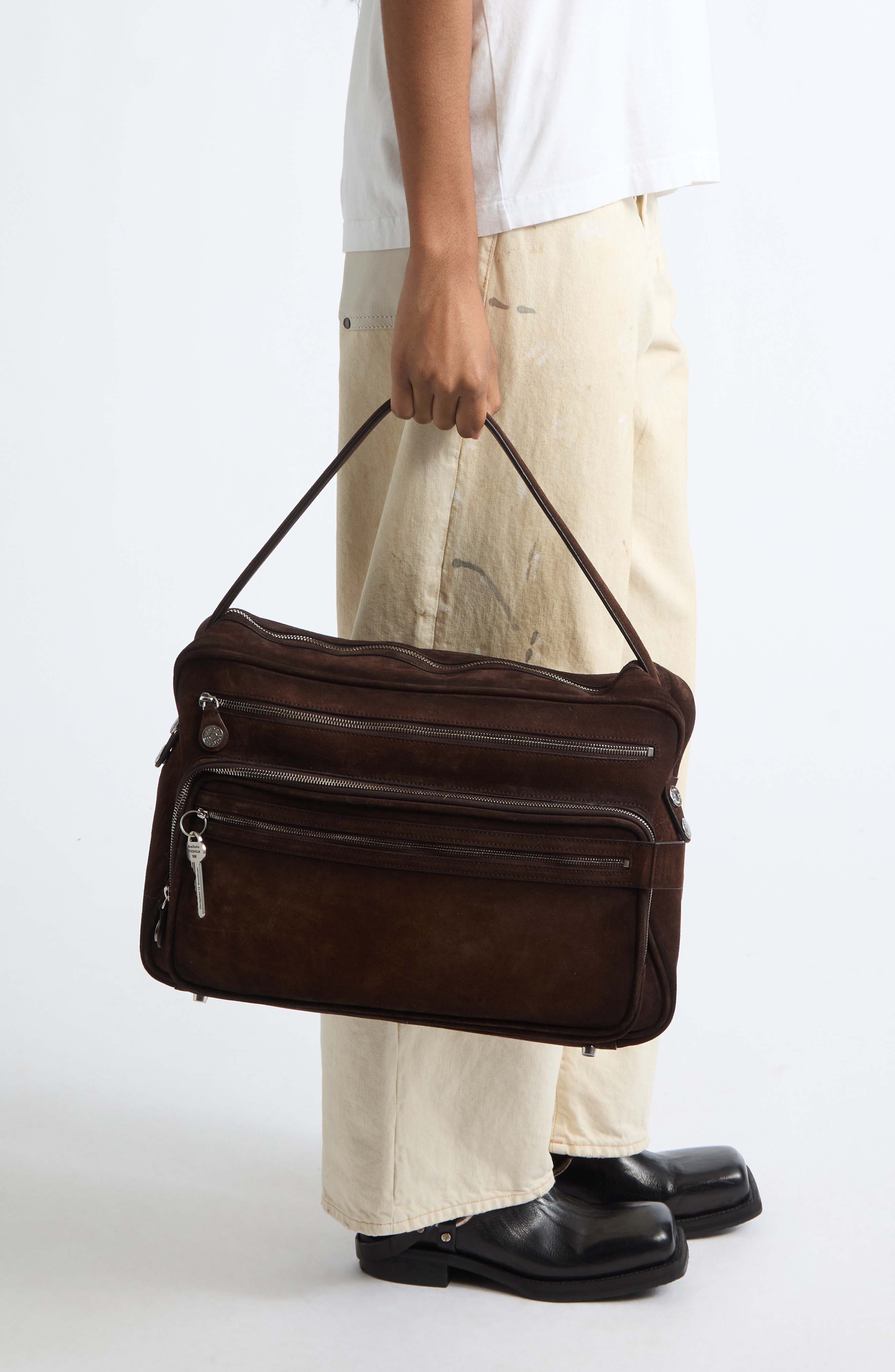 Camero Camera Suede Shoulder Bag, Alternate, color, DARK BROWN