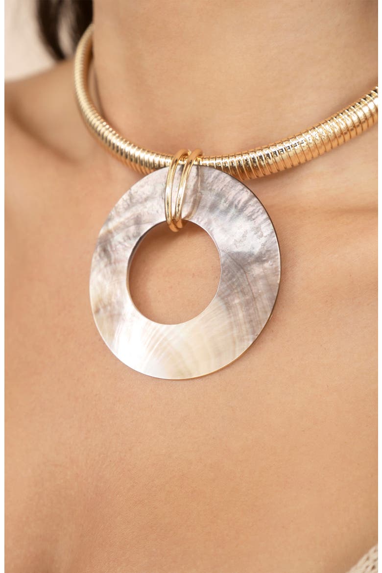 Shell Disc Pendant Necklace, Alternate, color, GOLD