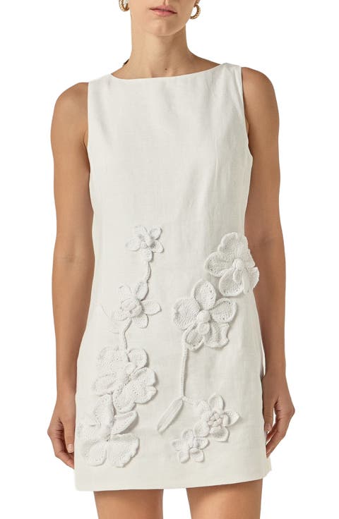 Crochet Flower Linen Minidress