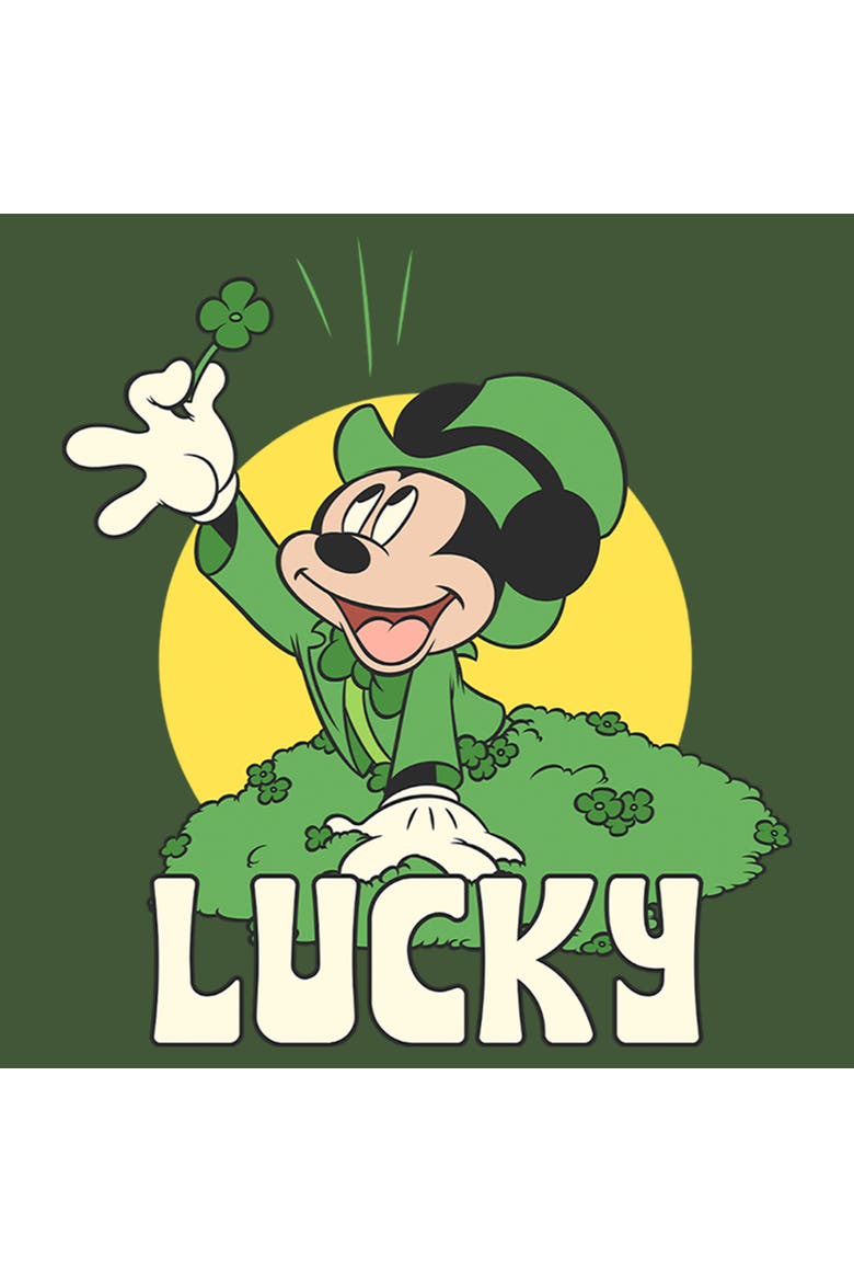 Men's Mickey & Friends St. Patrick's Day Mickey Lucky 4 Leaf Clover  Graphic T-Shirt, Alternate, color, Moss