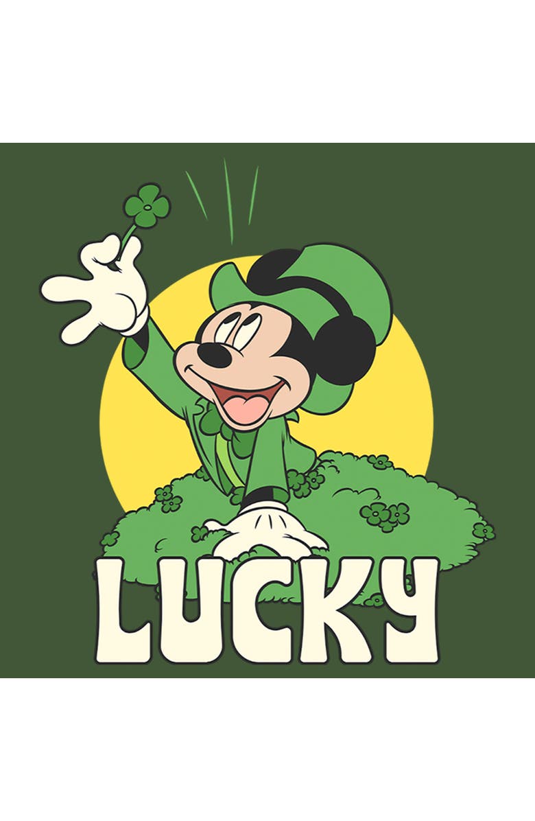 Mickey & Friends Men's Mickey & Friends St. Patrick's Day Mickey Lucky 4 Leaf Clover Graphic T-Shirt, Alternate, color, Moss