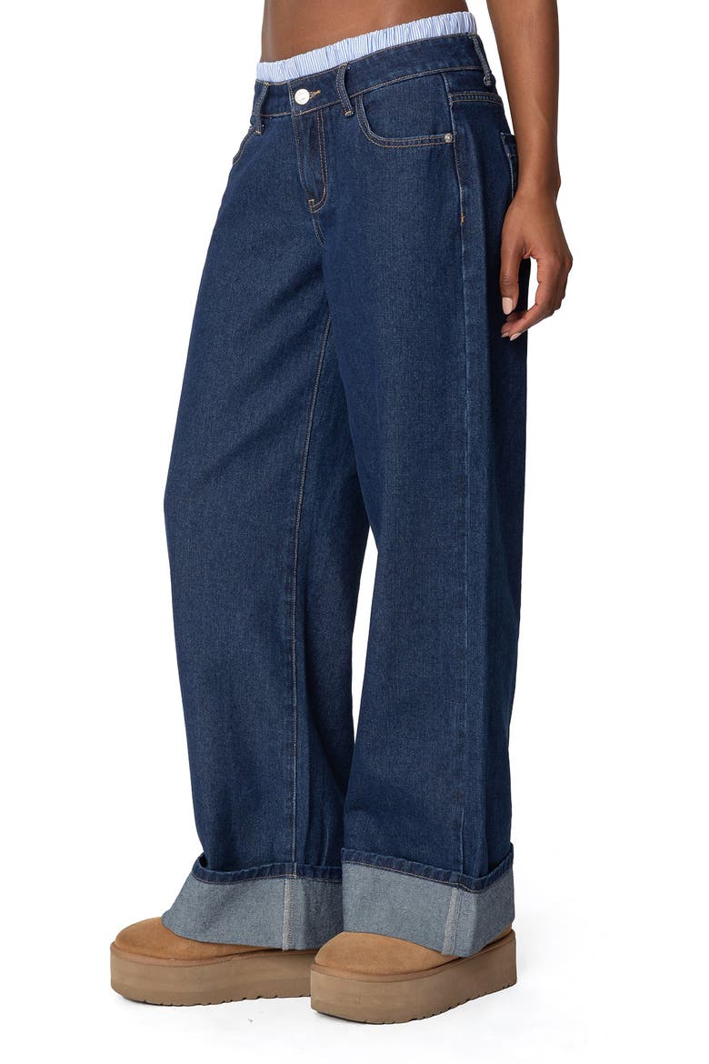 Boxer Detail Low Rise Cuffed Wide Leg Jeans, Alternate, color, DARK-BLUE
