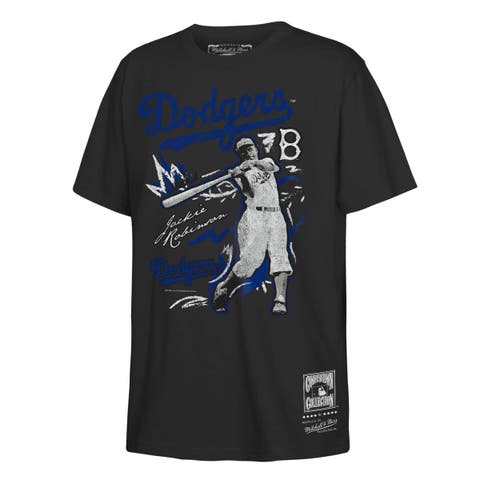 Youth Mitchell & Ness Jackie Robinson Black Brooklyn Dodgers Chalked Up Player T-Shirt