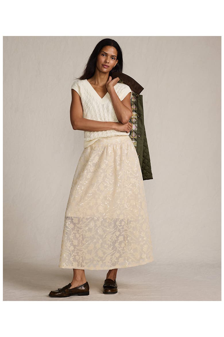 Sequin Lace Mid Rise Midi Skirt, Alternate, color, Champagne Rose
