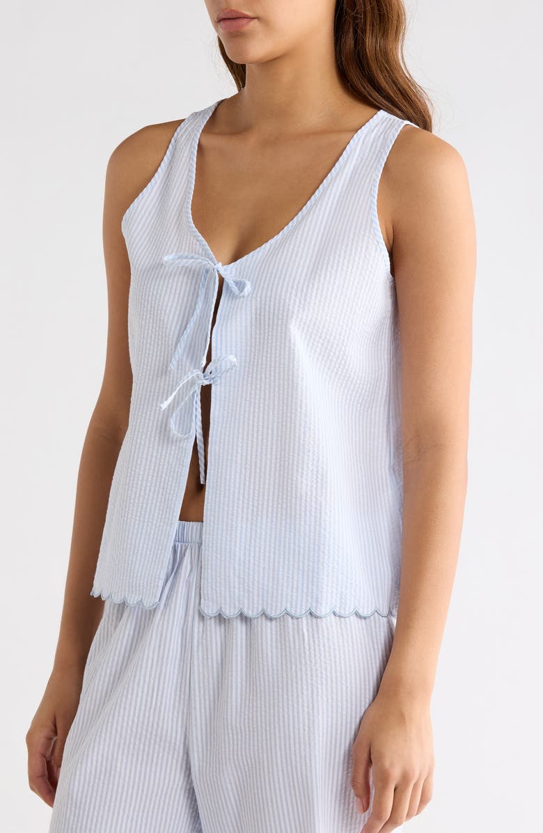 French Connection Stripe Scallop Edge Cotton Pajamas, Alternate, color, Blue/ White Stripe