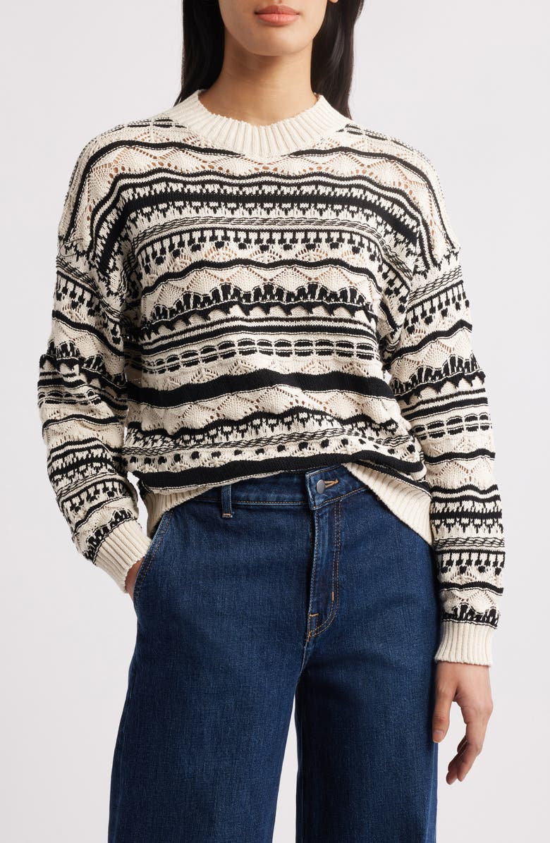 MARGARET O'LEARY Fair Isle Cotton Blend Sweater, Main, color, 