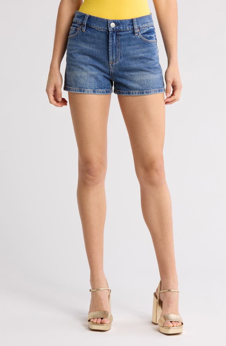 Alice + Olivia Ernie Low Rise Buckle Back Denim Shorts, Main, color, 