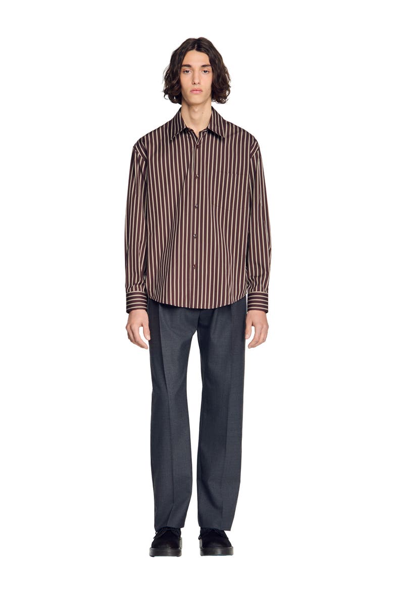 Striped cotton shirt, Main, color, Chocolat / ecru