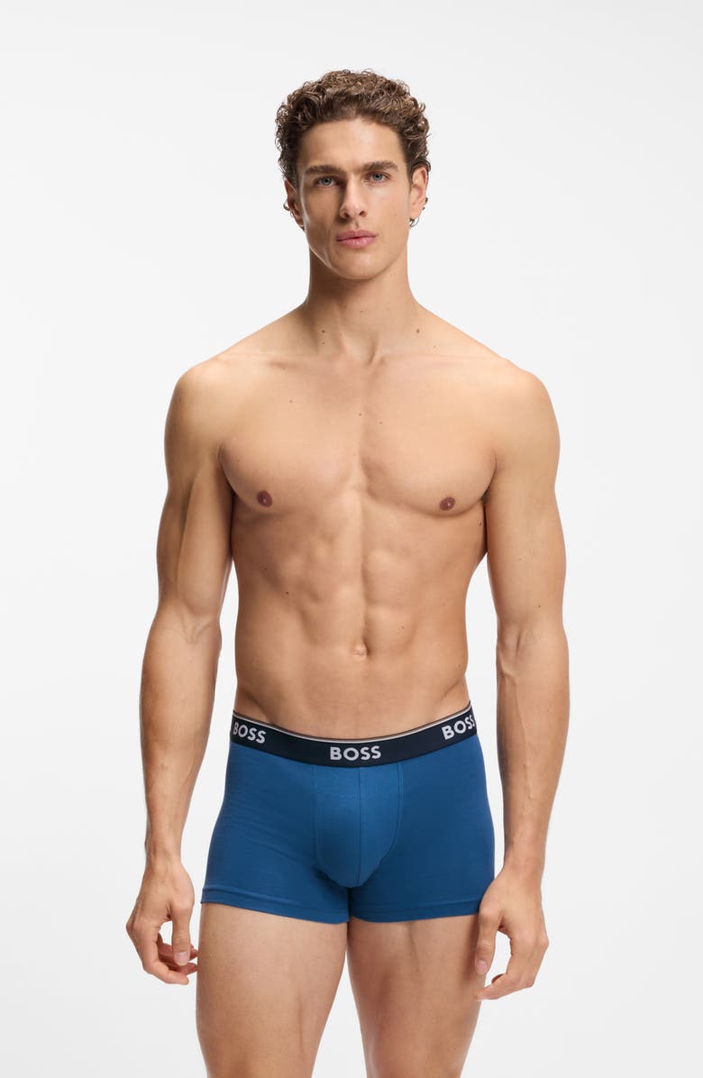 BOSS Assorted 3-Pack Power Stretch Cotton Trunks, Alternate, color, Open Blue