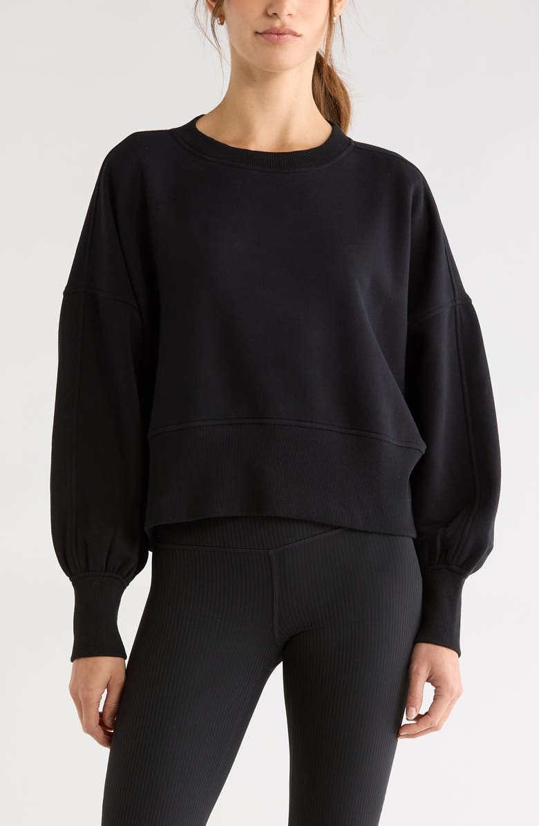 Zella Cloud Fleece Relaxed Sweatshirt, Main, color, Black