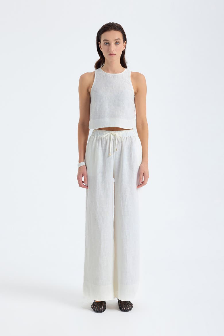 Ciel 100% Linen High-Waist Wide-Leg Pants, Alternate, color, White