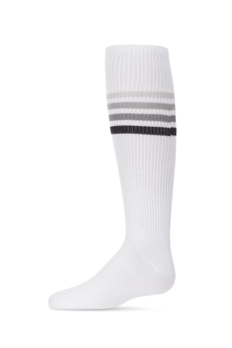 Thin Ribbed Athletic Stripe Knee High Socks, Main, color, White-Gray-Black