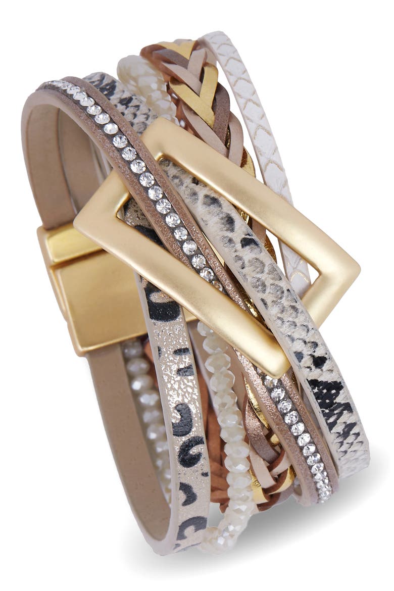 Embossed Faux Leather Buckle Bracelet, Main, color, GOLD
