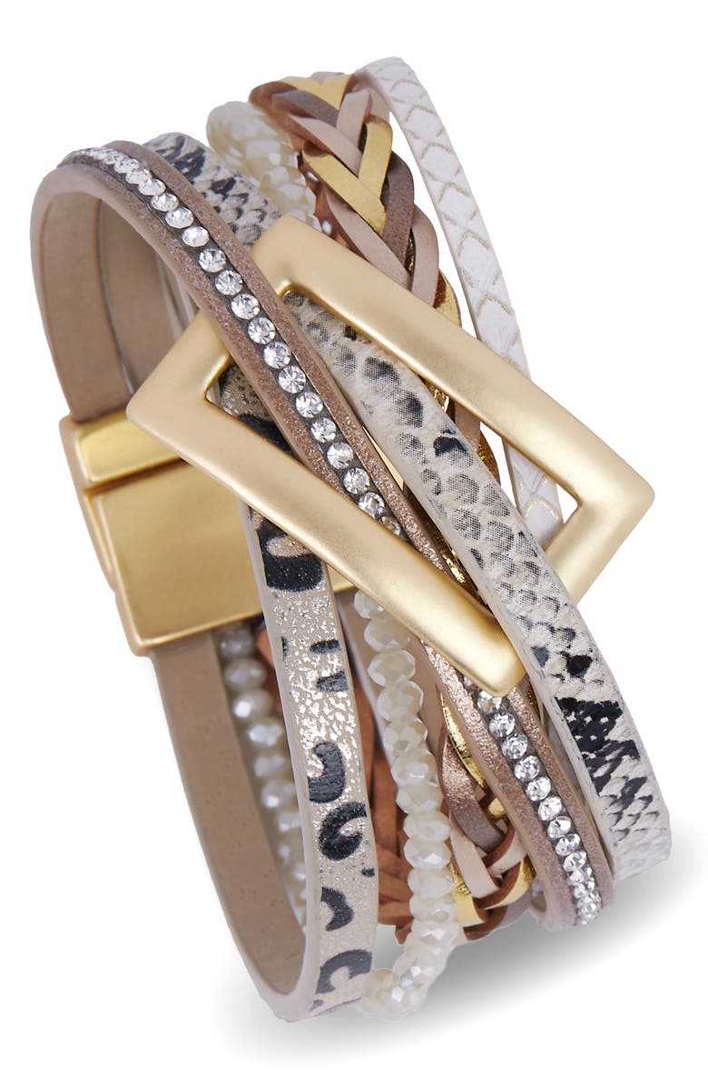 SAACHI Embossed Faux Leather Buckle Bracelet, Main, color, Gold