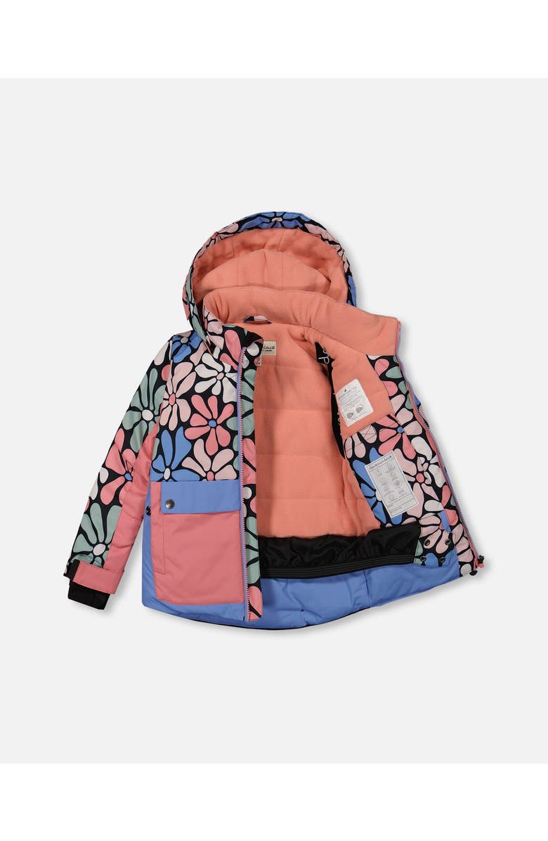 Deux par Deux Little Girl's Two Piece Snowsuit Printed Retro Flowers With Black, Alternate, color,