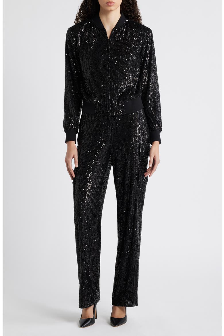 Sequin Bomber Jacket, Alternate, color, ANNE BLACK