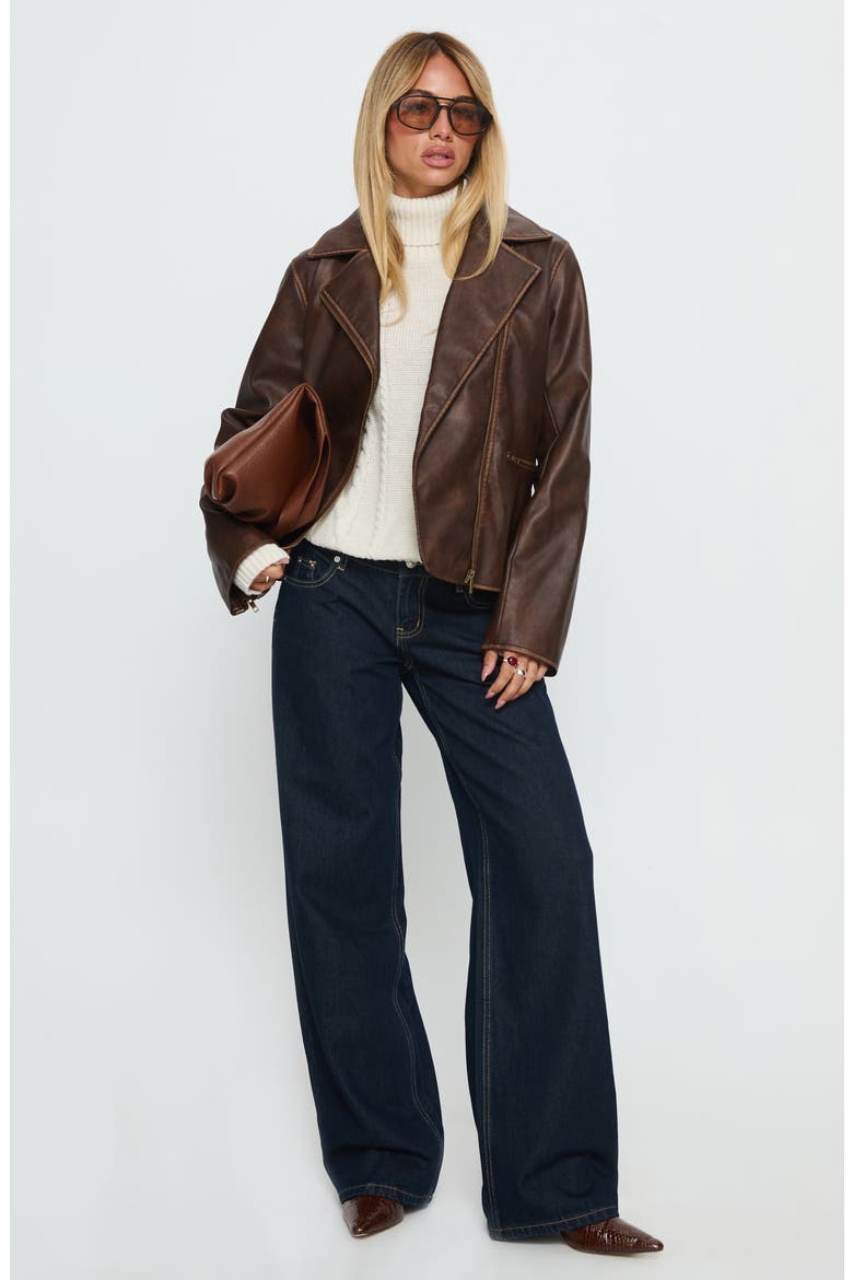 Vyolette Faux Leather Jacket, Alternate, color, WASHED BROWN