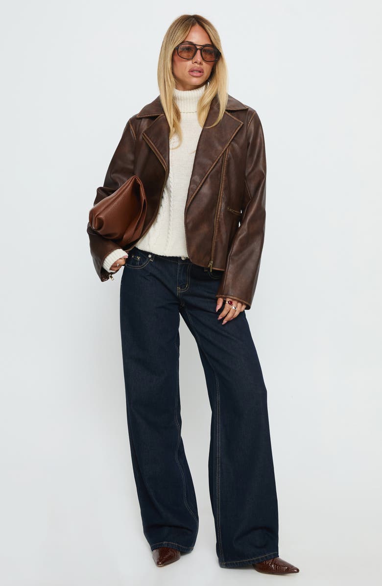 Princess Polly Vyolette Faux Leather Jacket, Alternate, color, Washed Brown