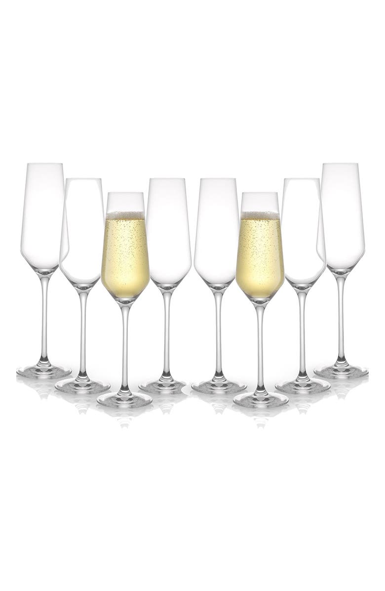 JoyJolt Set of 8 Layla Crystal Bubbles Flutes, Main, color, Clear