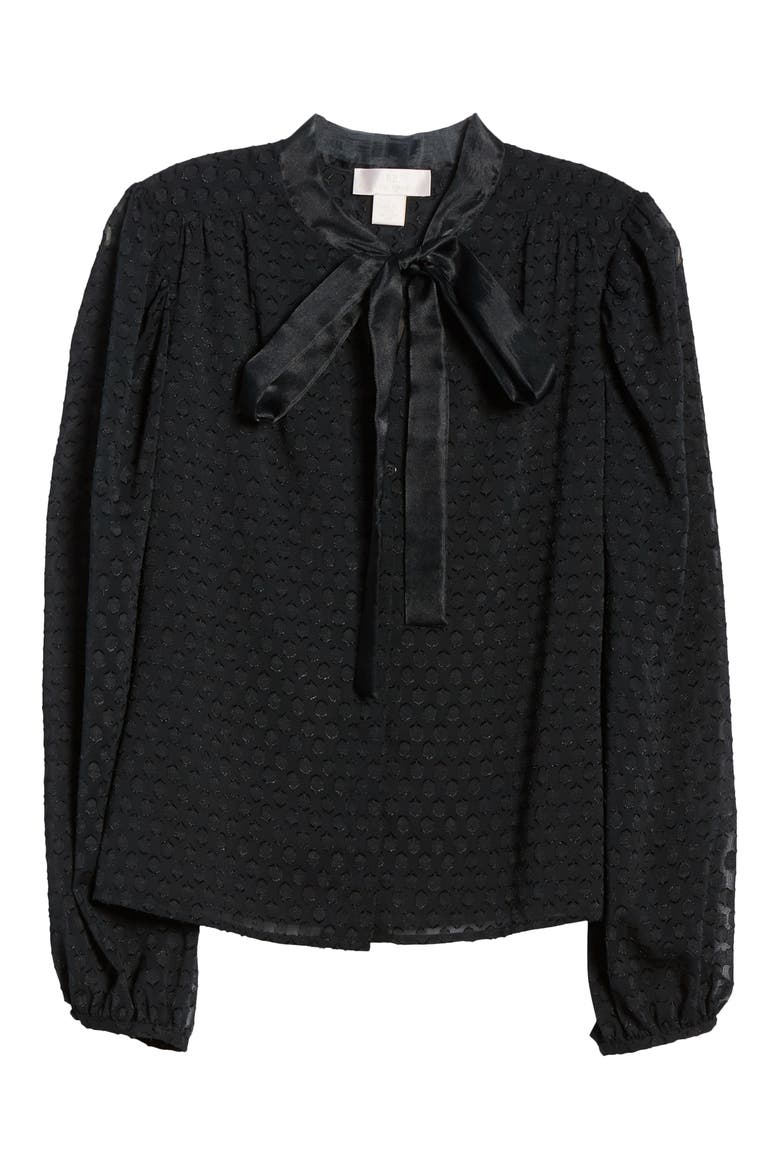 Textured Dot Bow Blouse, Alternate, color, BLACK