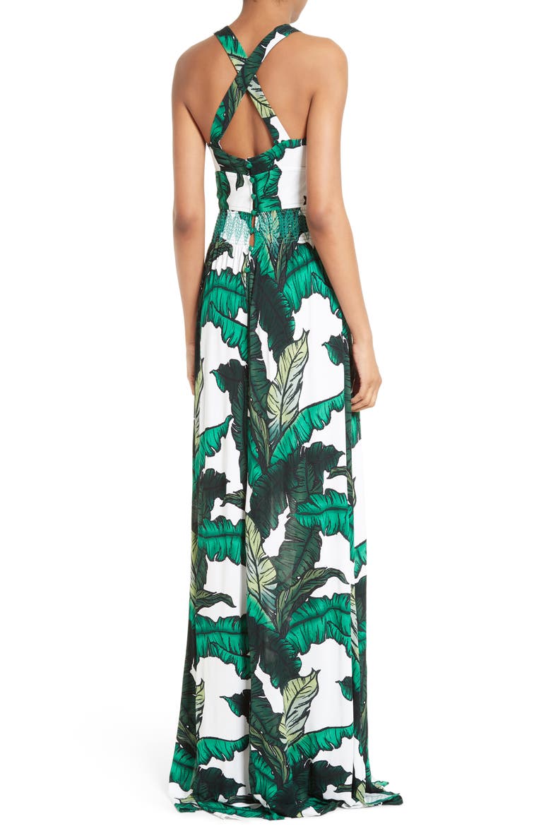 Print Jersey Crisscross Maxi Dress, Alternate, color, GREEN LEAVES