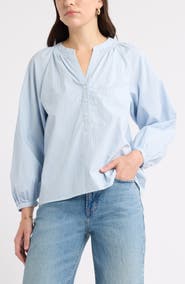 Caslon® Striped Long Sleeve Popover Top