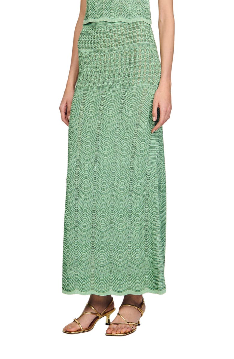 SANDRO Long knit skirt, Main, color, Mint