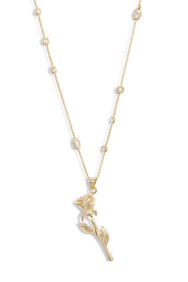 Rose Pendant Raindrop Chain Necklace, Main, color, GOLD