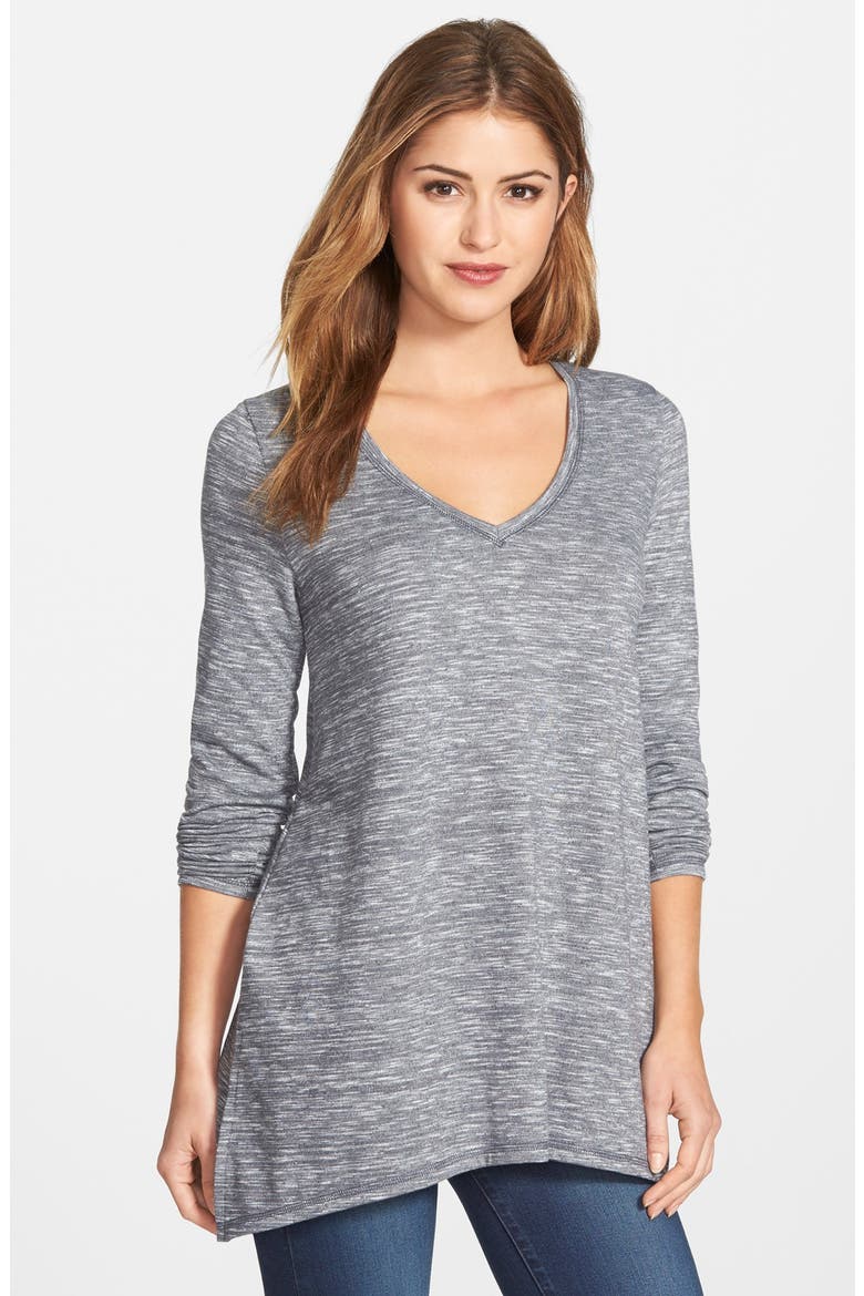 Side Slit Long Sleeve Tee, Main, color, GREY EBONY