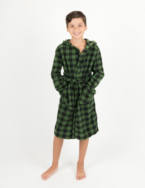 Leveret Kids Printed Fleece Hooded Robe In Green