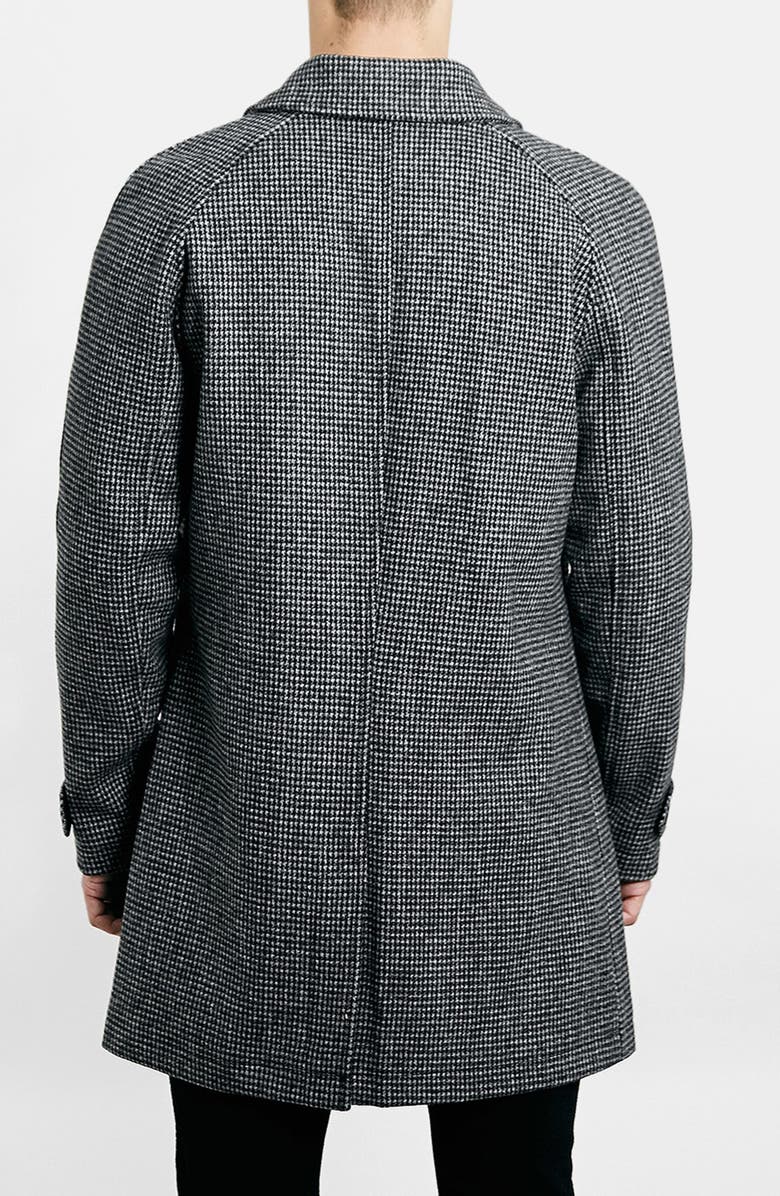 Topman Houndstooth Wool Blend Mac Coat, Alternate, color,