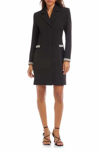 Rhinestone Detail Long Sleeve Crepe Blazer Dress