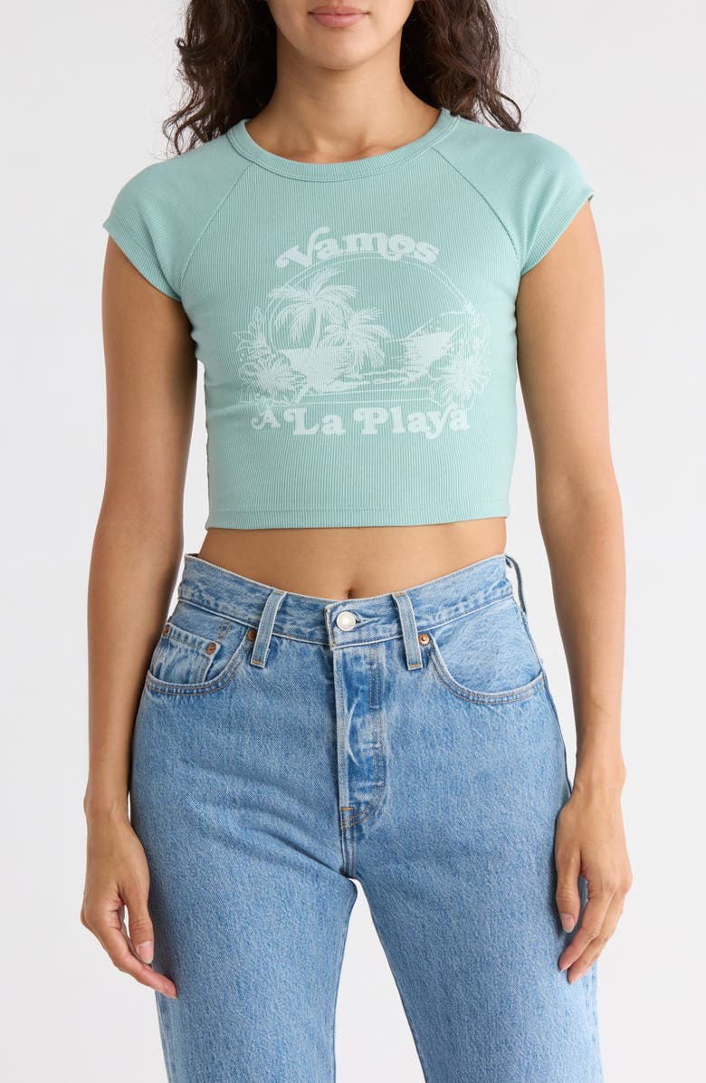 Roxy Vamos Cotton Blend T-Shirt, Main, color, Aquifer Solid