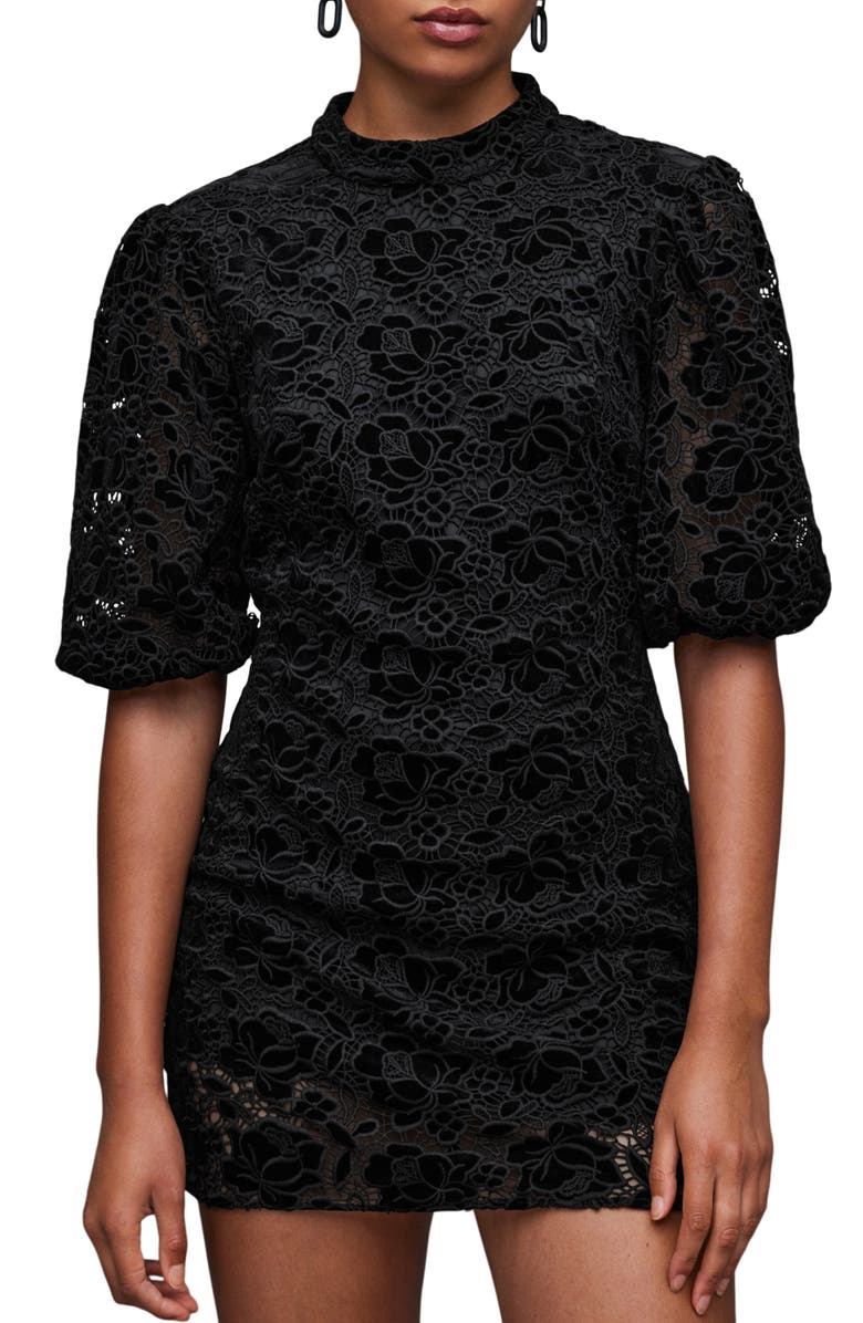 AllSaints Camila Floral Velvet Lace Minidress, Alternate, color,