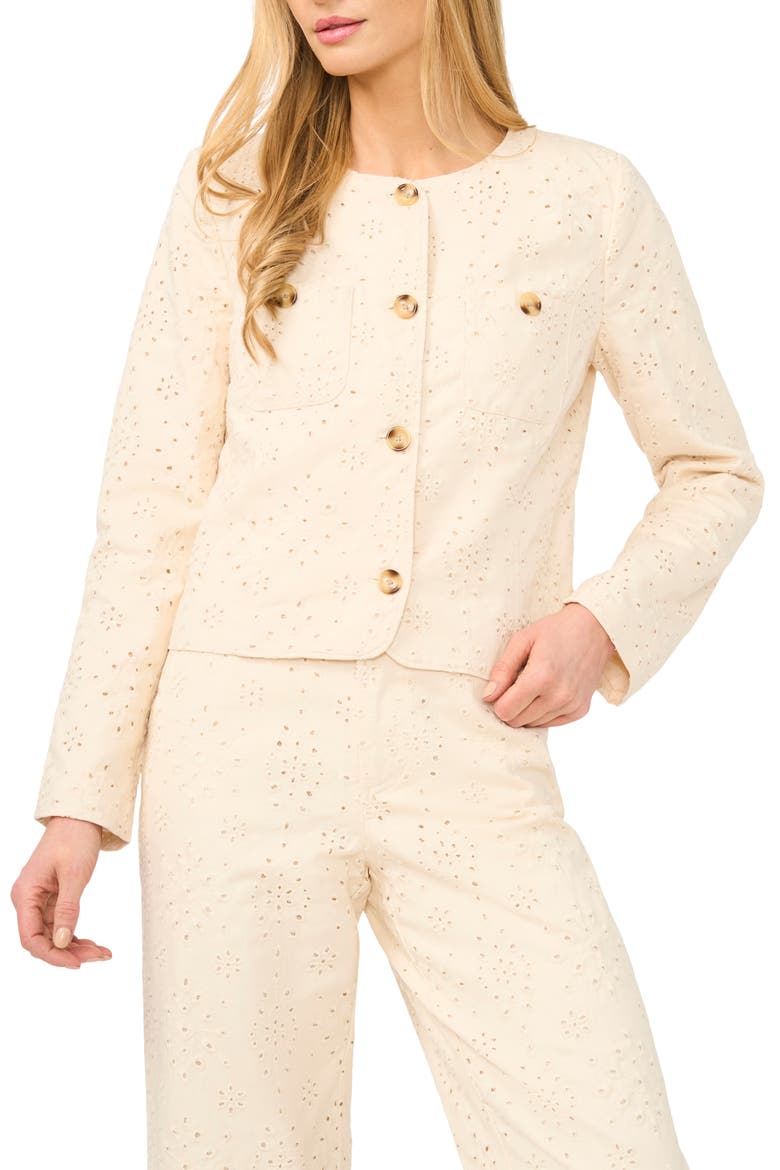 Eyelet Crop Jacket, Main, color, WARM VANILLA