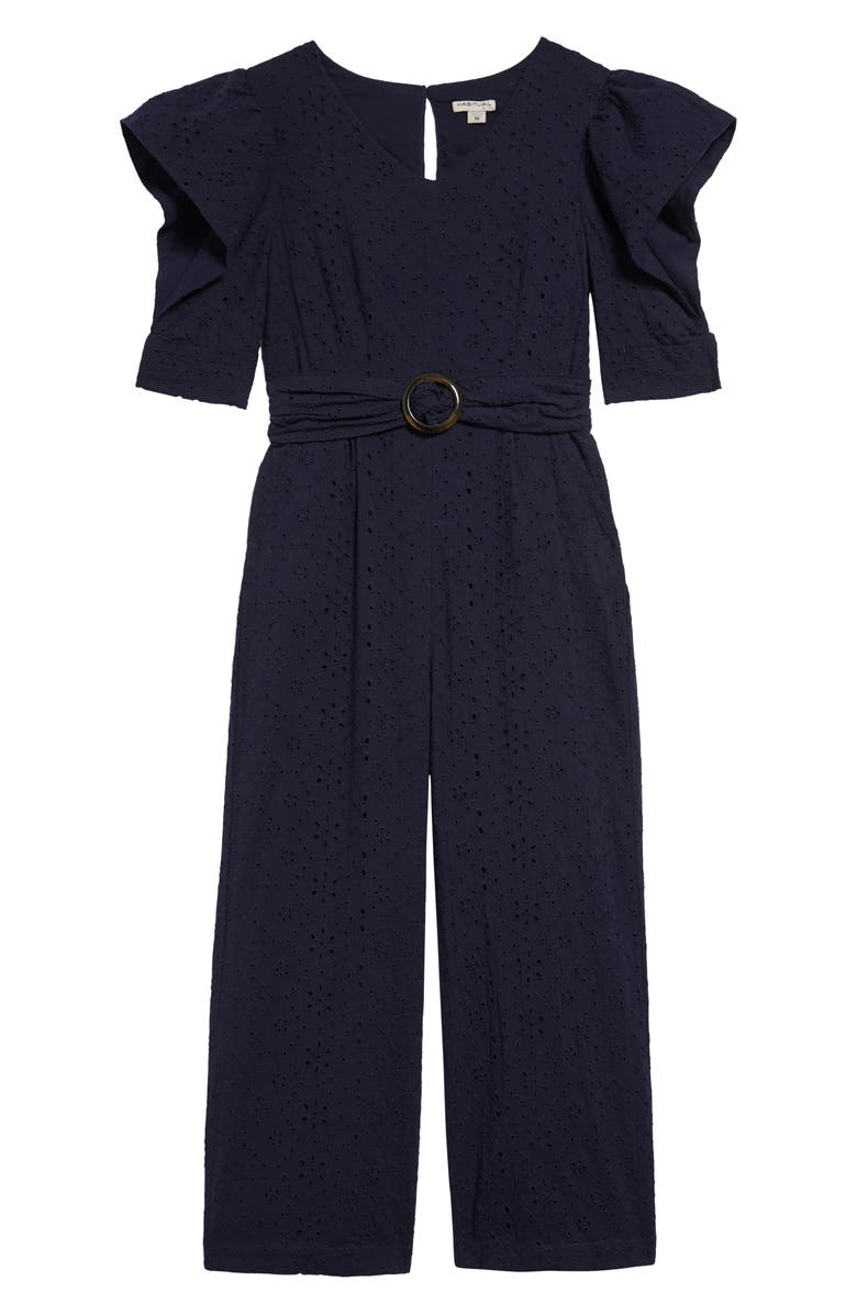 Habitual Girl Habitual Eyelet Jumpsuit, Main, color, 