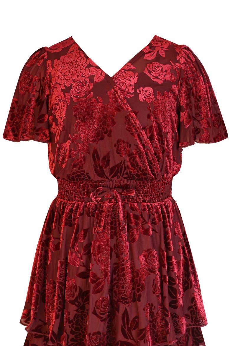 Kids' Burnout Velvet Romper, Alternate, color, BURGUNDY