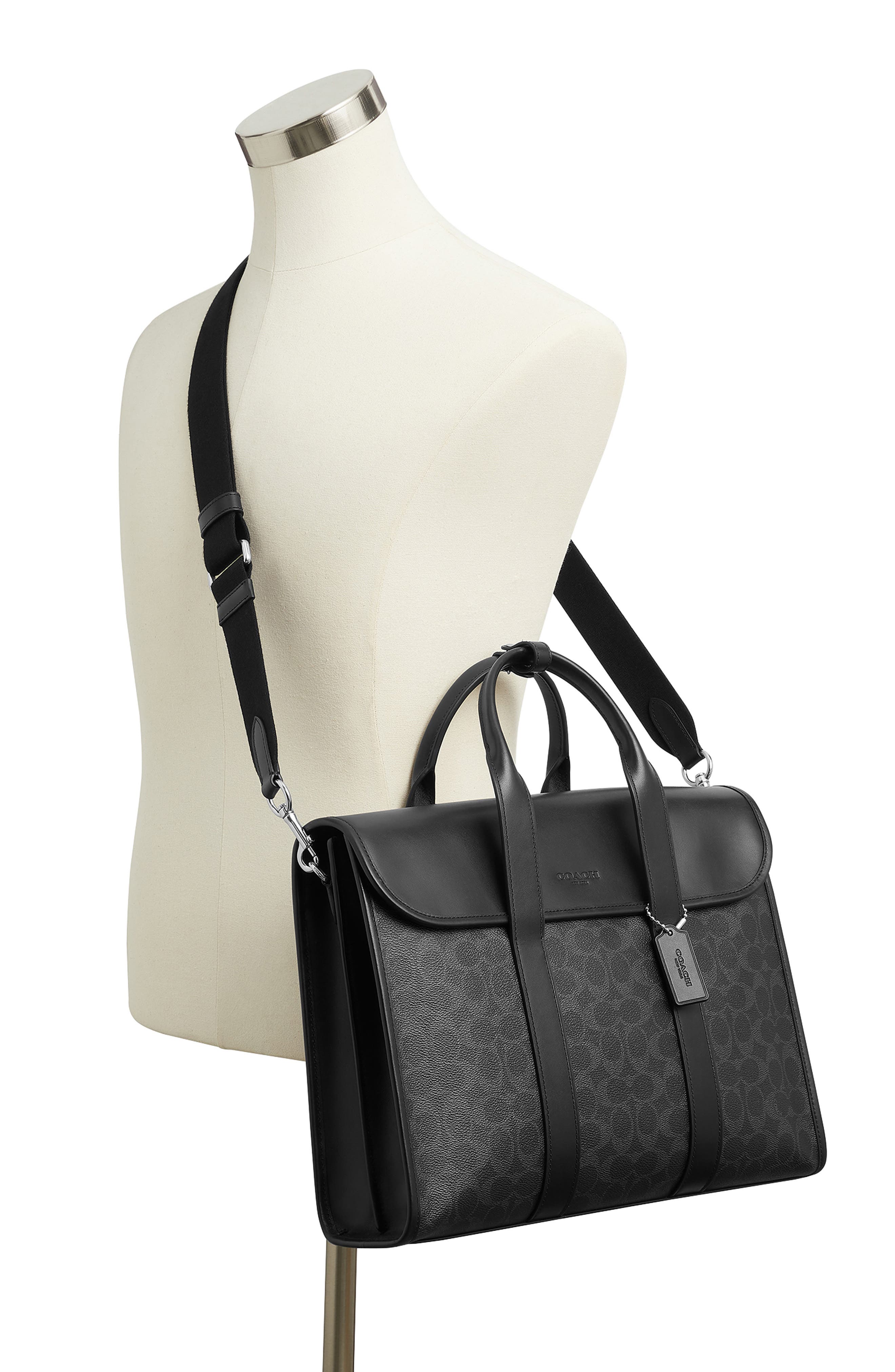 COACH Gotham Signature Coated Canvas & Leather Portfolio Messenger Bag, Alternate, color, Black Signature