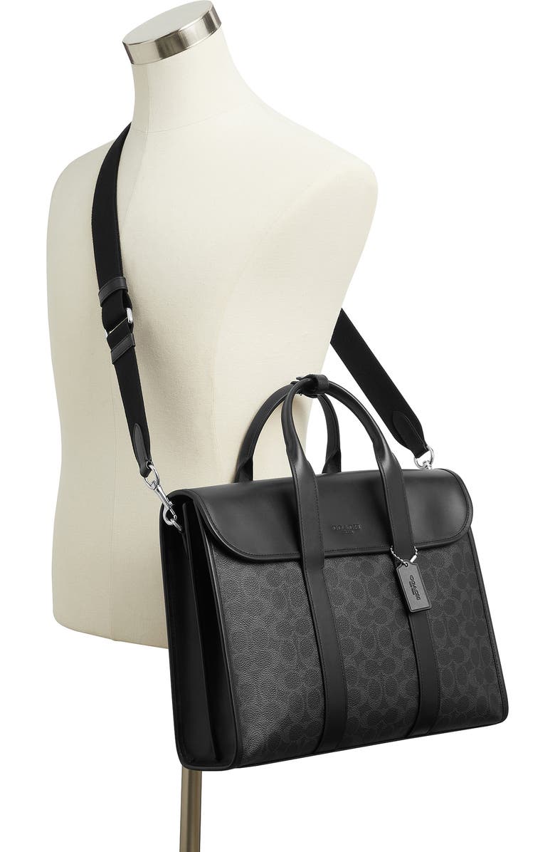 COACH Gotham Signature Coated Canvas & Leather Portfolio Messenger Bag, Alternate, color, Black Signature