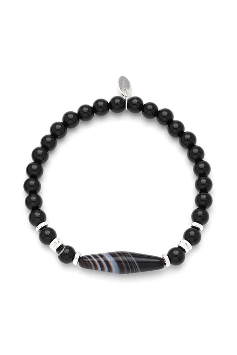 Agate Beaded Flex Bracelet, Main, color, Black