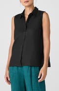 Eileen Fisher Classic Sleeveless Organic Linen Button-Up Shirt