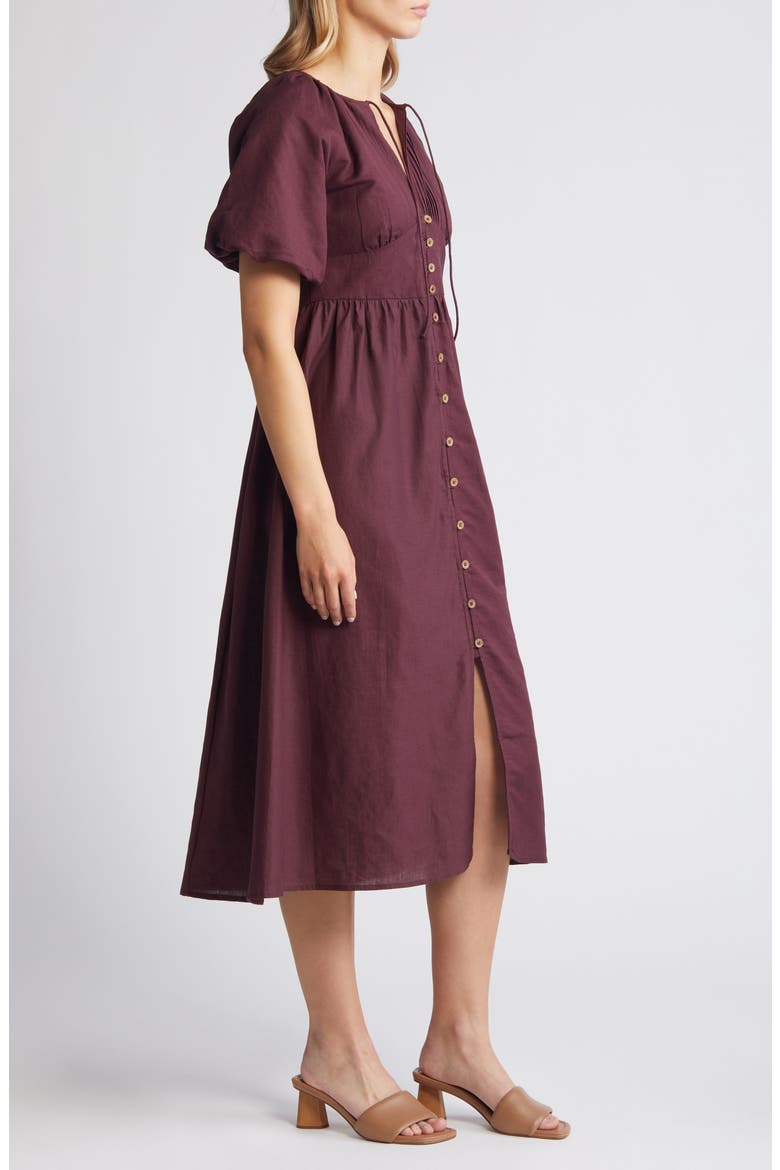 Isabella Button Front Linen & Organic Cotton Maxi Dress, Alternate, color, PURPLE