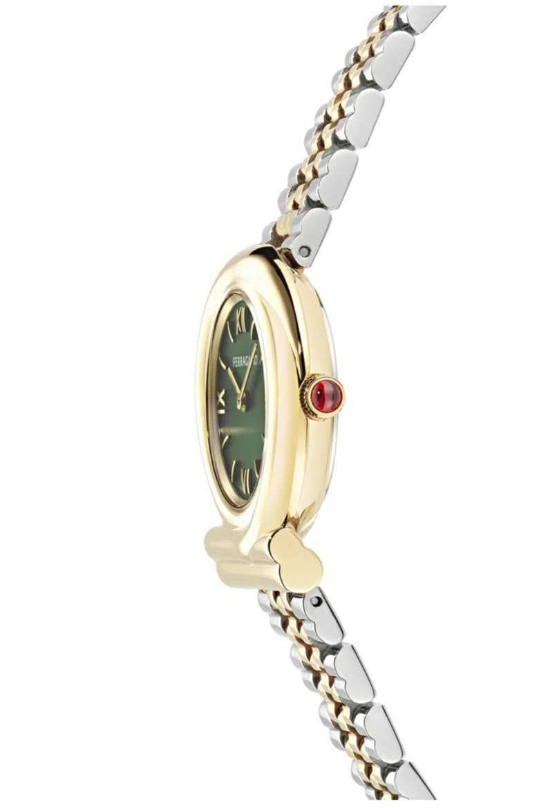 Gancini Twisted Bracelet Watch, 28mm, Alternate, color, GREEN/ TWO TONE